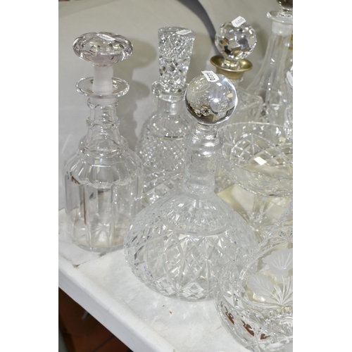 516 - A QUANTITY OF CUT GLASS WARES ETC, to include eleven decanters including a Stuart example, a gilt mo... 