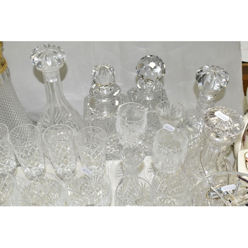 516 - A QUANTITY OF CUT GLASS WARES ETC, to include eleven decanters including a Stuart example, a gilt mo... 