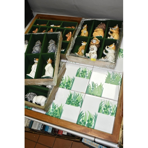 520 - A LARGE ABERCROMBIE & FITCH 'JUNGLE' CHESS SET, ceramic animals designed by Giuseppe Ronzan & Sons, ... 