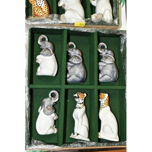 520 - A LARGE ABERCROMBIE & FITCH 'JUNGLE' CHESS SET, ceramic animals designed by Giuseppe Ronzan & Sons, ... 