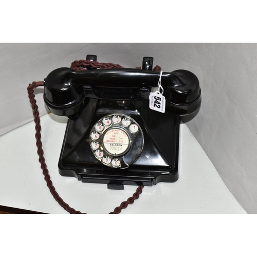 542 - A VINTAGE GPO TELEPHONE, type 332, version with drawer, with no. 164 handset, original braided cord,... 