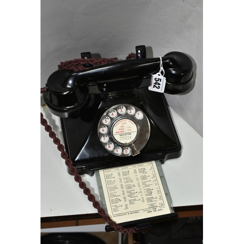 542 - A VINTAGE GPO TELEPHONE, type 332, version with drawer, with no. 164 handset, original braided cord,... 