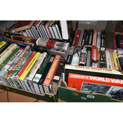 578 - THREE BOXES OF BOOKS containing approximately seventy-five titles in hardback and paperback formats,... 