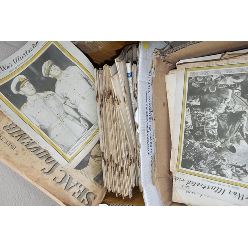 579 - THREE BOXES OF BOOKS & MAGAZINES comprising a large collection of The War Illustrated in two boxes s... 