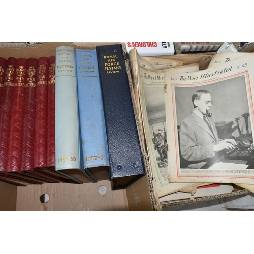 579 - THREE BOXES OF BOOKS & MAGAZINES comprising a large collection of The War Illustrated in two boxes s... 