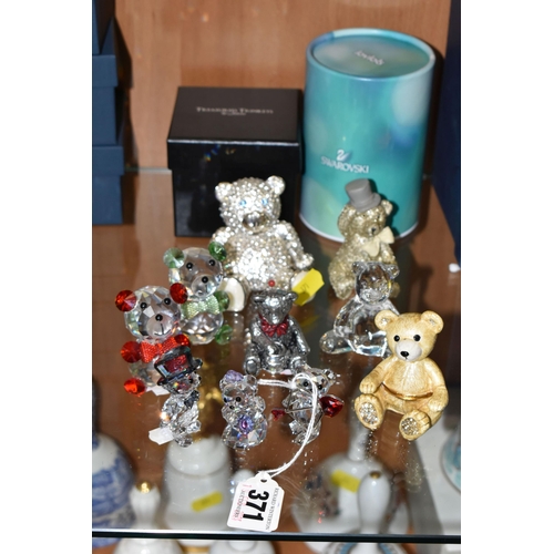 371 - TEN TEDDY BEAR ORNAMENTS, to comprising a boxed Swarovski 'You & I' bride and groom set 1096736, and... 