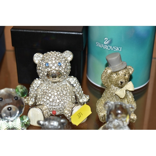 371 - TEN TEDDY BEAR ORNAMENTS, to comprising a boxed Swarovski 'You & I' bride and groom set 1096736, and... 