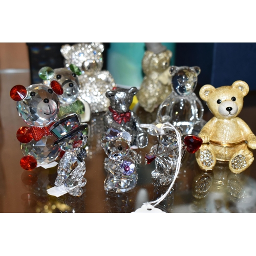 371 - TEN TEDDY BEAR ORNAMENTS, to comprising a boxed Swarovski 'You & I' bride and groom set 1096736, and... 