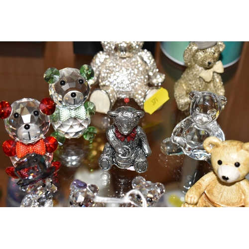 371 - TEN TEDDY BEAR ORNAMENTS, to comprising a boxed Swarovski 'You & I' bride and groom set 1096736, and... 