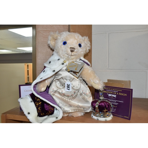 387 - A BOXED LIMITED EDITION MERRYTHOUGHT 'CELEBRATION OF A REIGN' TEDDY BEAR, produced for Danbury Mint ... 