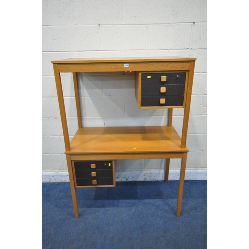 1199 - DOMINO MOBLER, AN OPPOSING PAIR OF MID CENTURY TEAK DESKS, fitted with three drawers, width 105cm x ... 