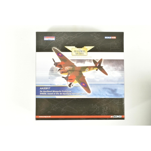 13 - FOUR LIMITED EDITION 1:72 SCALE CORGI AVIATION ARCHIVE DIECAST MODEL AIRCRAFTS, the first is a De Ha... 