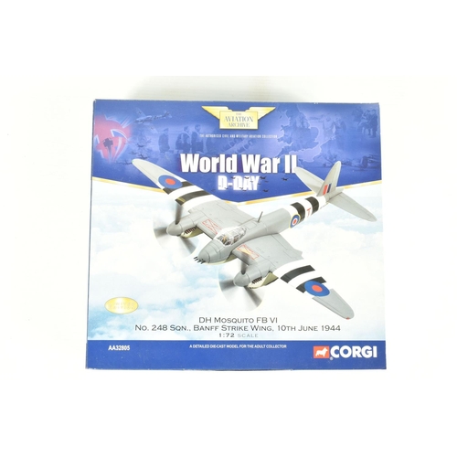 13 - FOUR LIMITED EDITION 1:72 SCALE CORGI AVIATION ARCHIVE DIECAST MODEL AIRCRAFTS, the first is a De Ha... 