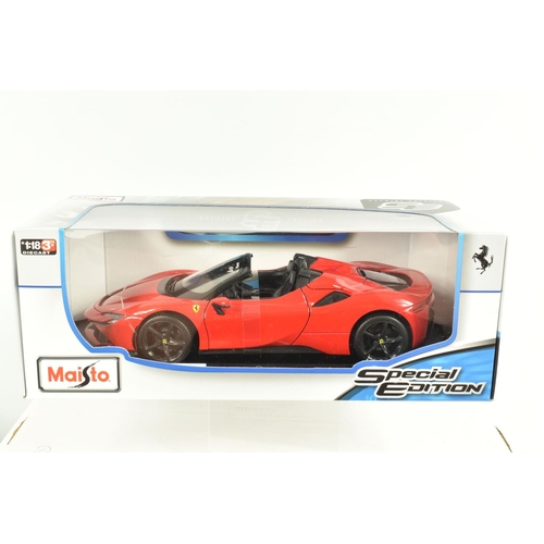 25 - SEVEN BOXED  METAL DIECAST MODEL CARS, to inclue a Maisto Ferrari 550 Maranell 1:18 scale in red, mo... 