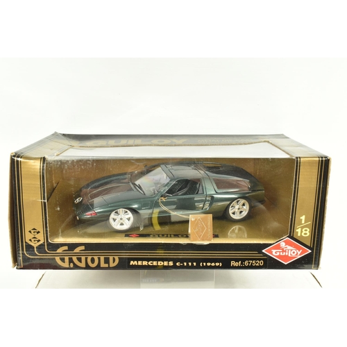 33 - SIX BOXED METAL DIECAST 1:18 SCALE MODEL CARS, to include a Bburago 1961 Jaguar E Coupe in red, mode... 