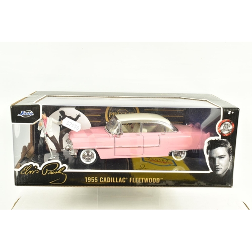 34 - FIVE BOXED METAL DIECAST AMERICAN MODEL CARS, to include a Jada 1:24 scale 1955 Pink Cadillac Fleetw... 