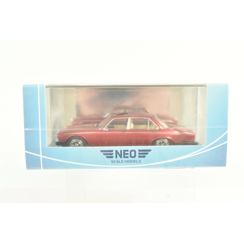 51 - THREE BOXED NEO 1:43 SCALE RESIN MODEL CARS, to include a Daimler XJ Mark III Double Six Vandenplas ... 