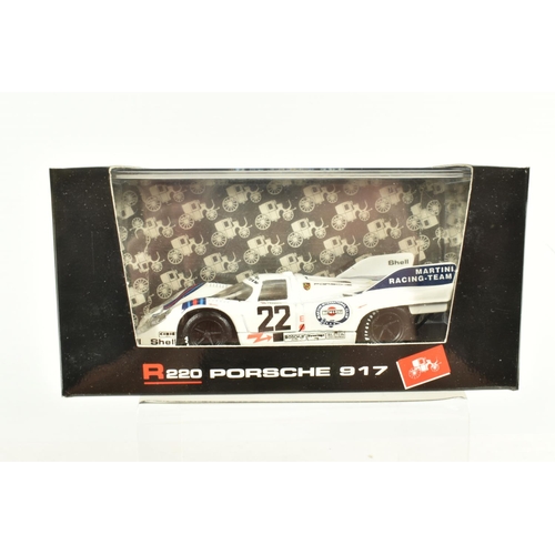 52 - SEVEN BOXED 1:43 SCALE METAL DIECAST MODEL RACE CARS, to include a Brumm Porsche 917 Porsche Salzbur... 