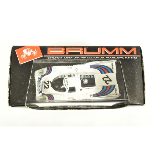 52 - SEVEN BOXED 1:43 SCALE METAL DIECAST MODEL RACE CARS, to include a Brumm Porsche 917 Porsche Salzbur... 