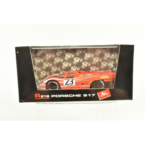 52 - SEVEN BOXED 1:43 SCALE METAL DIECAST MODEL RACE CARS, to include a Brumm Porsche 917 Porsche Salzbur... 