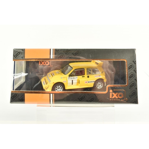 54 - SIX BOXED 1:43 SCALE DIECAST MODEL RACE CARS, to include an IXO MG Metro 6R4, model no. RAC116, an I... 