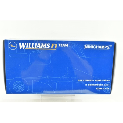 60 - FIVE BOXED DIECAST METAL RACING CARS, to include a PMA Minichamps 1:43 scale Williams F1 FW24 BMW no... 