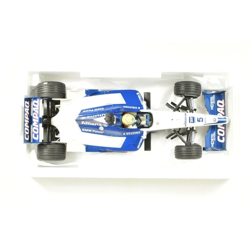 60 - FIVE BOXED DIECAST METAL RACING CARS, to include a PMA Minichamps 1:43 scale Williams F1 FW24 BMW no... 