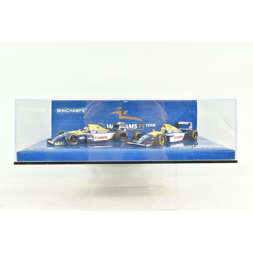 60 - FIVE BOXED DIECAST METAL RACING CARS, to include a PMA Minichamps 1:43 scale Williams F1 FW24 BMW no... 