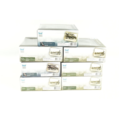 66 - SEVEN BOXED 1:72 SCALE SKY MAX DIECAST MODEL MILITARY AIRCRAFTS, to include a Hawker Tempest V, NV72... 