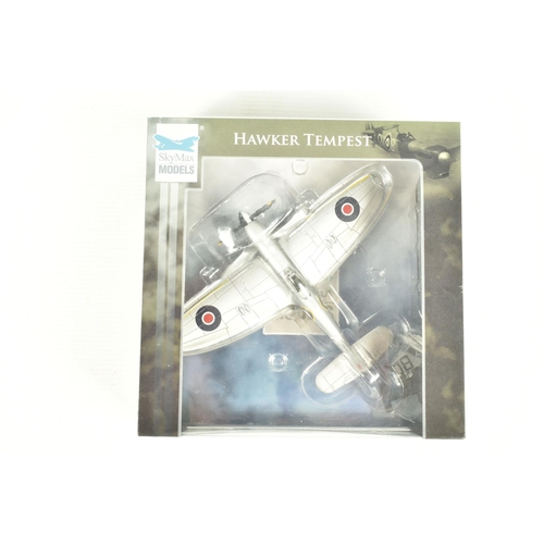 66 - SEVEN BOXED 1:72 SCALE SKY MAX DIECAST MODEL MILITARY AIRCRAFTS, to include a Hawker Tempest V, NV72... 