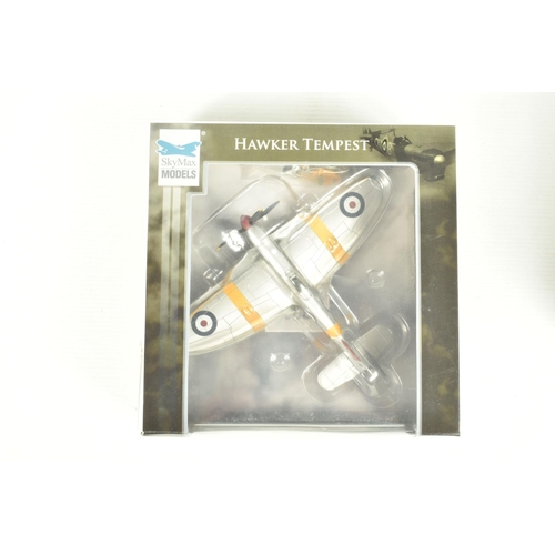 66 - SEVEN BOXED 1:72 SCALE SKY MAX DIECAST MODEL MILITARY AIRCRAFTS, to include a Hawker Tempest V, NV72... 