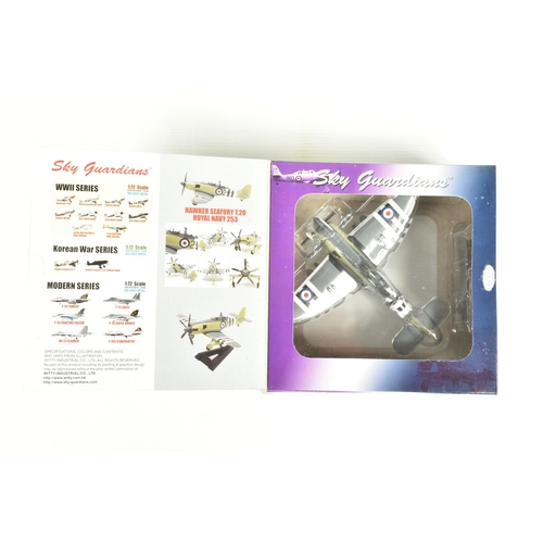 67 - EIGHT BOXED 1:72 SCALE SKY GUARDIANS HAWKER SEAFURY DIECAST MODEL AIRCRAFTS, the first a FB.11 WE683... 