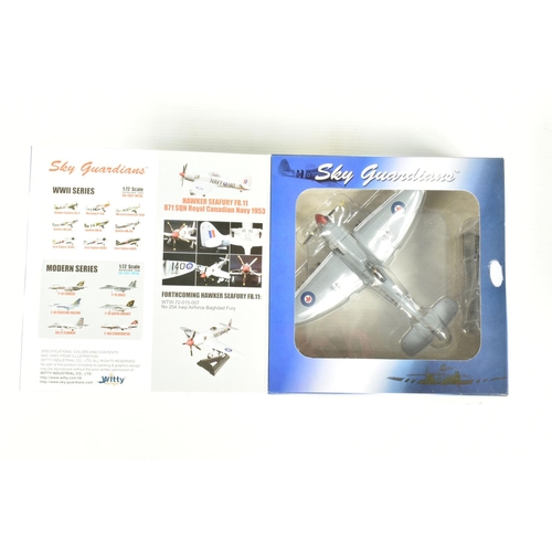 67 - EIGHT BOXED 1:72 SCALE SKY GUARDIANS HAWKER SEAFURY DIECAST MODEL AIRCRAFTS, the first a FB.11 WE683... 