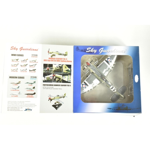 67 - EIGHT BOXED 1:72 SCALE SKY GUARDIANS HAWKER SEAFURY DIECAST MODEL AIRCRAFTS, the first a FB.11 WE683... 