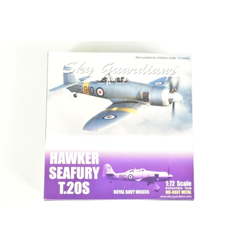 67 - EIGHT BOXED 1:72 SCALE SKY GUARDIANS HAWKER SEAFURY DIECAST MODEL AIRCRAFTS, the first a FB.11 WE683... 