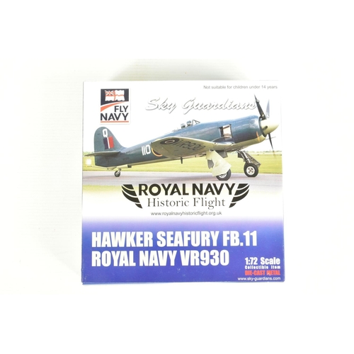 67 - EIGHT BOXED 1:72 SCALE SKY GUARDIANS HAWKER SEAFURY DIECAST MODEL AIRCRAFTS, the first a FB.11 WE683... 