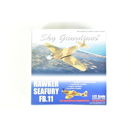 67 - EIGHT BOXED 1:72 SCALE SKY GUARDIANS HAWKER SEAFURY DIECAST MODEL AIRCRAFTS, the first a FB.11 WE683... 