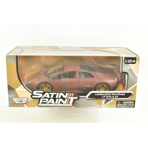 73 - TEN BOXED 1:24 SCALE DIECAST MODEL SPORT CARS, to include a  MotorMax Pagani 2012 Huayra Roadster in... 