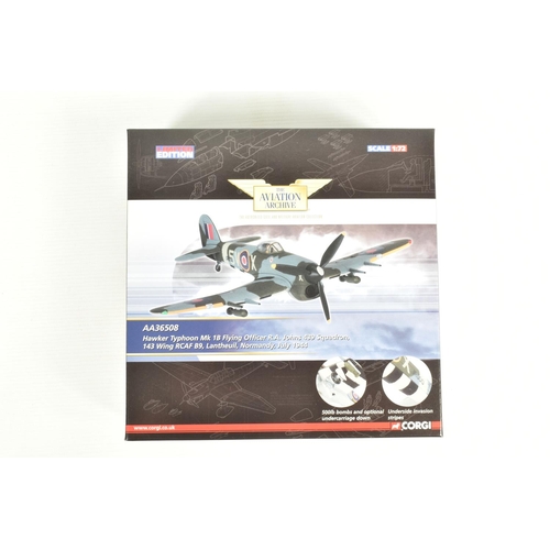 81 - FOUR BOXED LIMITED EDITION CORGI AVIATION ARCHIVES 1:72 SCALE MODEL AIRCRAFTS, to include a Spitfire... 