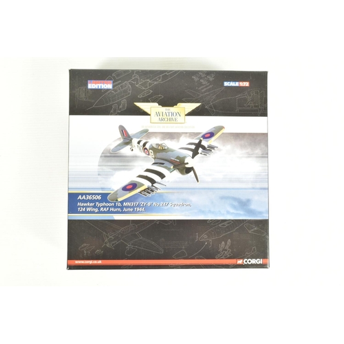 81 - FOUR BOXED LIMITED EDITION CORGI AVIATION ARCHIVES 1:72 SCALE MODEL AIRCRAFTS, to include a Spitfire... 