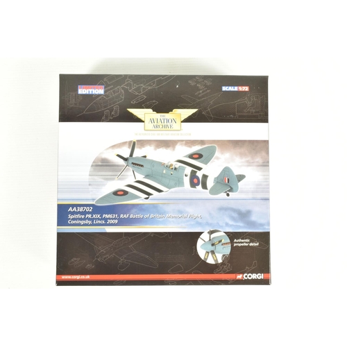 81 - FOUR BOXED LIMITED EDITION CORGI AVIATION ARCHIVES 1:72 SCALE MODEL AIRCRAFTS, to include a Spitfire... 