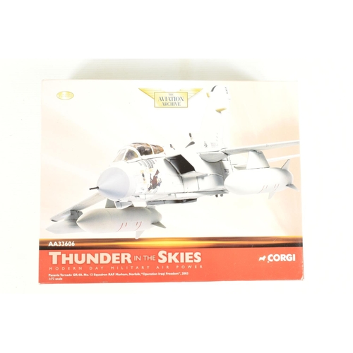 83 - THREE BOXED CORGI AVIATION ARCHIVE 1:72 SCALE MODEL AIRCRAFTS, to include a HS Buccaneer No. 208 Sqn... 