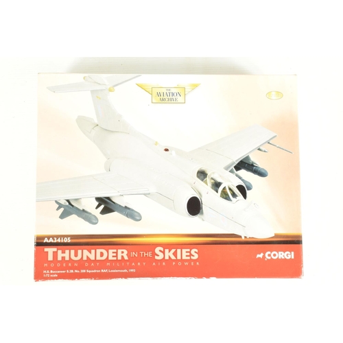 83 - THREE BOXED CORGI AVIATION ARCHIVE 1:72 SCALE MODEL AIRCRAFTS, to include a HS Buccaneer No. 208 Sqn... 