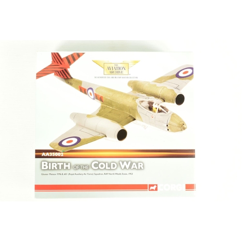 84 - FIVE BOXED CORGI AVIATION ARCHIVE 1:72 SCALE MODEL AIRCRAFTS, to include a Gloster Meteor F.Mk.8, it... 