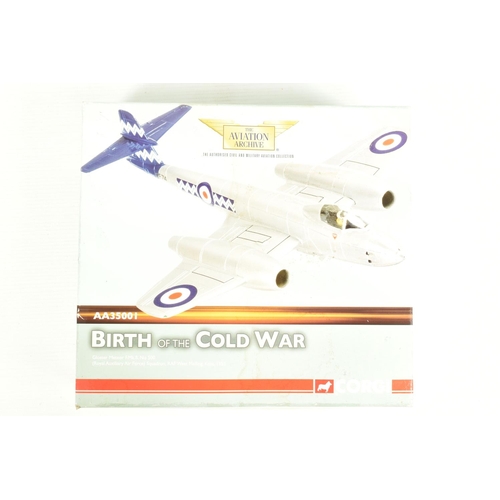 84 - FIVE BOXED CORGI AVIATION ARCHIVE 1:72 SCALE MODEL AIRCRAFTS, to include a Gloster Meteor F.Mk.8, it... 