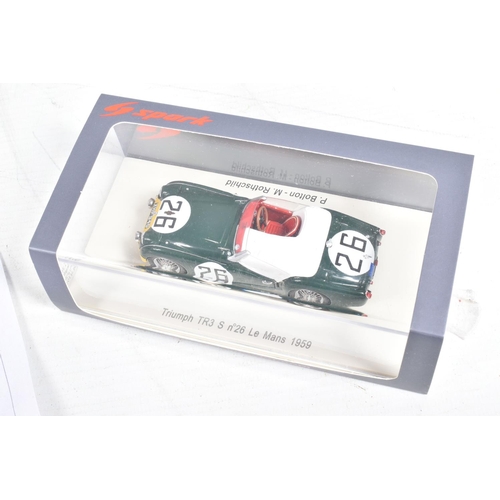 124 - SIX BOXED SPARK TRIUMPH LE MANS MODEL VEHICLES, the first a Triumph Spitfire Le Mans 1964 no.65, J-L... 