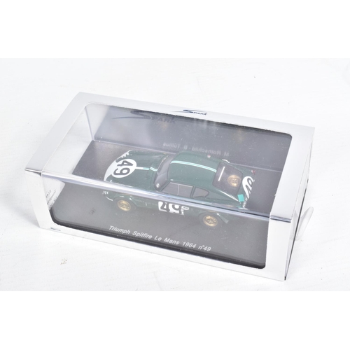 124 - SIX BOXED SPARK TRIUMPH LE MANS MODEL VEHICLES, the first a Triumph Spitfire Le Mans 1964 no.65, J-L... 