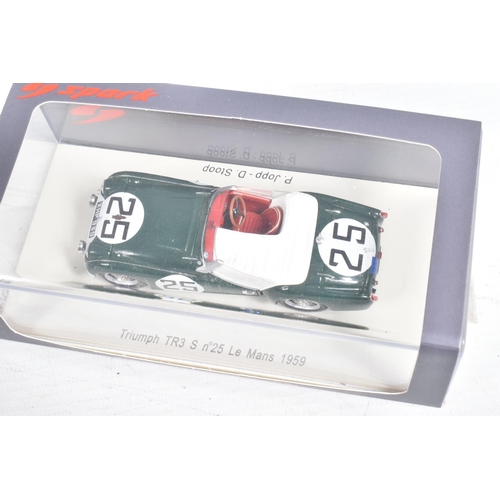 124 - SIX BOXED SPARK TRIUMPH LE MANS MODEL VEHICLES, the first a Triumph Spitfire Le Mans 1964 no.65, J-L... 