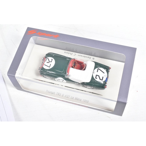 124 - SIX BOXED SPARK TRIUMPH LE MANS MODEL VEHICLES, the first a Triumph Spitfire Le Mans 1964 no.65, J-L... 