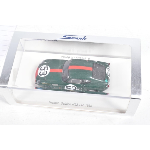 125 - FOUR BOXED SPARK TRIUMPH SPITFIRE MODELS, the first is a no.52 LM 1965 D.Hobbs-R.Slotemaker, numbere... 